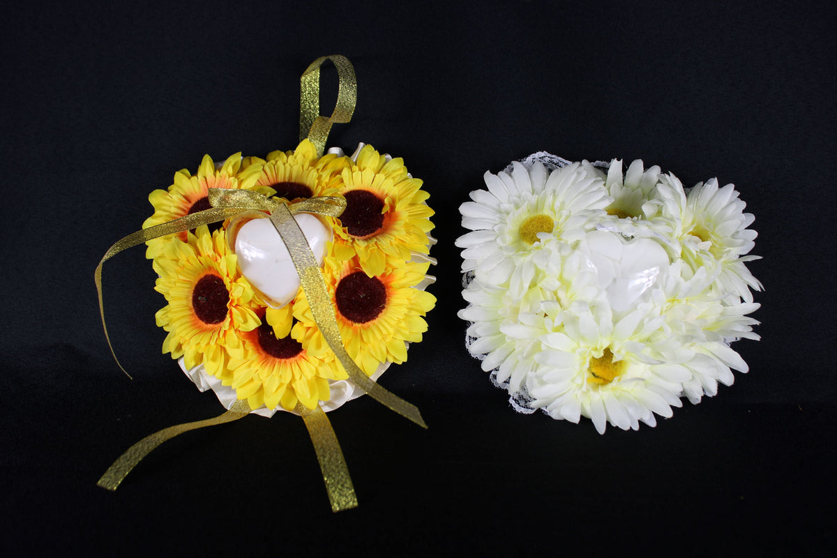 Daisy and sunflower ring pillow